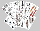 10-pack Halloween Temporary Tattoos Set - Scar wound witch black cat barcode Tattoo and more