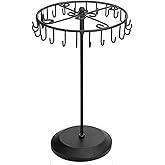 Qaeoity Rotating Necklace Holder Jewelry Organizer Display Stand 15.7-Inch with 23 Hooks (long-black)