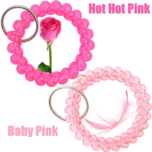 Shells 12PCS Bright Colorful Assorted Flesible Plastic Spiral Coil Wrist Band Stretchable Key Ring Chains With Key Holders For Office, Classroom,Sauna and Shopping Mall