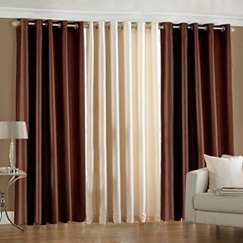 Super India 3 Piece Polyester Long Door Curtain Set - 9ft, Brown