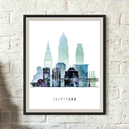 Cleveland Skyline watercolor art print, Ohio poster, Travel, Art gift, Home Decor, Typography art, Wall Decoration, Unframed print