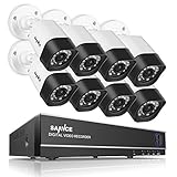 SANNCE 8-Channel HD 1080N Home Security System DVR and (8) 720P Indoor/Outdoor Weatherproof Cameras with IR Night Vision LEDs, Remote Access - NO HDD