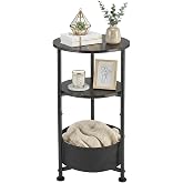 ZEXVIDA 3-Tier Small Round Side Table with Storage Basket, Black | 11.8" Diameter Nursery Side Table Narrow End Table for Small Spaces, Modern Corner Table Small Nightstand Living Room Bedroom