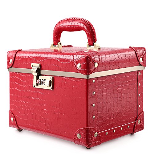 urecity Portable Retro Leather Makeup Train Case Cosmetic Organizer