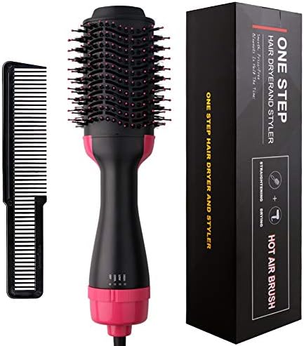 One Step Hair Dryer & Volumizer, Hot Air Brush Negative Ion Generator Hair Straightener Curler Brush for All Hairstyle(1000W 110V) - Black