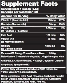Amazon Com Venom 4000 Pre Workout Powder With Beta Alanine Creatine Monohydrate Vitamin B6 Advanced Muscle Builder And Energy Enhancer For Focus And Recovery Melon Rush Health Personal Care