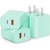 [4 Pack] 20W USB C Charger Block Fast Charging Multiport Adapter | for iPhone 18/Duo/17/16/15/14, Galaxy, Pixel, iPad &amp; more, PD 20W USB-C &amp; USB-A dual ports, compact travel charger - green