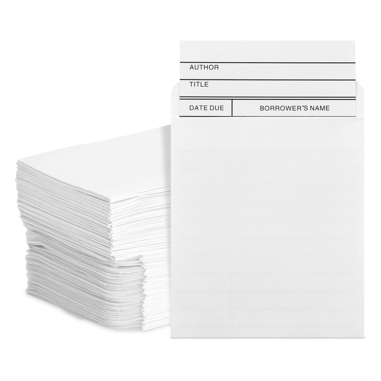 Photo 1 of 100 Pack Library Card Pockets Self Adhesive for Book Checkouts, CDs, DVDs, Classroom Supplies (3.5 x 4.5 in)
