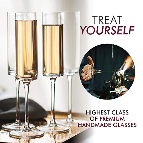 Crystal Champagne Flutes Set of 2 Edge Champagne Glasses, Prosecco