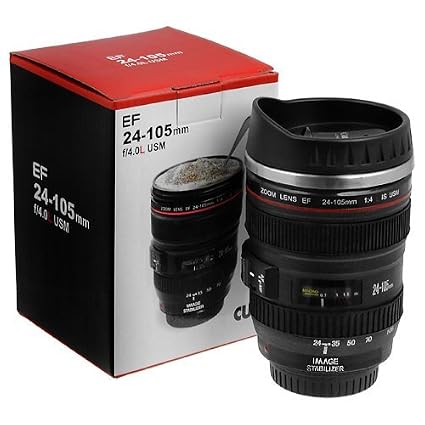 Camera Lens Plastic Coffee Mug with Lid, 350ml, Black