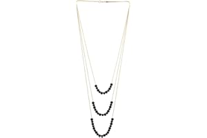 Gold Statement Necklace Three-Strand Waterfall Long Chains with Black Gem Stone Beads String Pendant（CA）