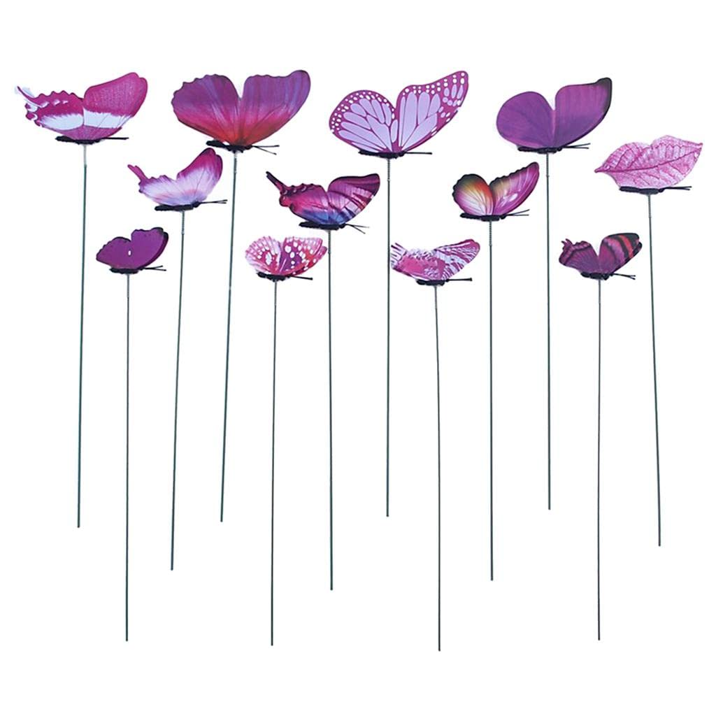 Fenteer 12pcs Colorful Butterfly Stakes Outdoor Yard Garden Flower Pot Decoration Craft,12pcs,Purple