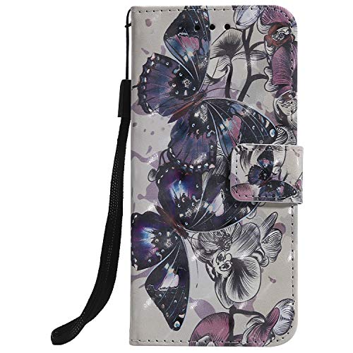 Funyye Magnetic Flip Case for Samsung Galaxy S10,Elegant 3D Black Butterfly Fantasy Painted Design Folio Wallet Pocket with Stand Credit Card Holder Slots Soft Silicone Leather Case for Samsung S10 - Thumbnail 2