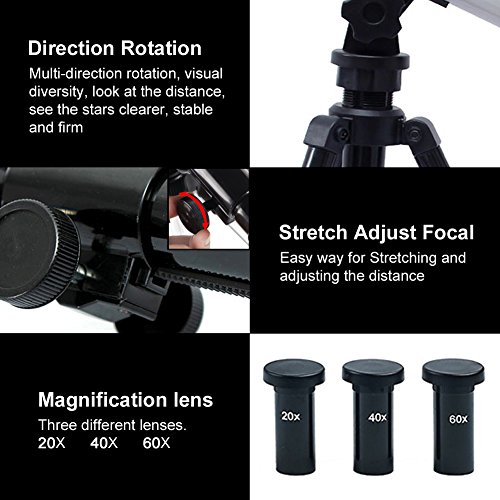 Telescope for kids , TAISHAN Nature Exploration Toys Educational Kids Science Telescope Plastic Toy for Beginners 3 Magnification Eyepieces and Tripod Easy to Use (gray)