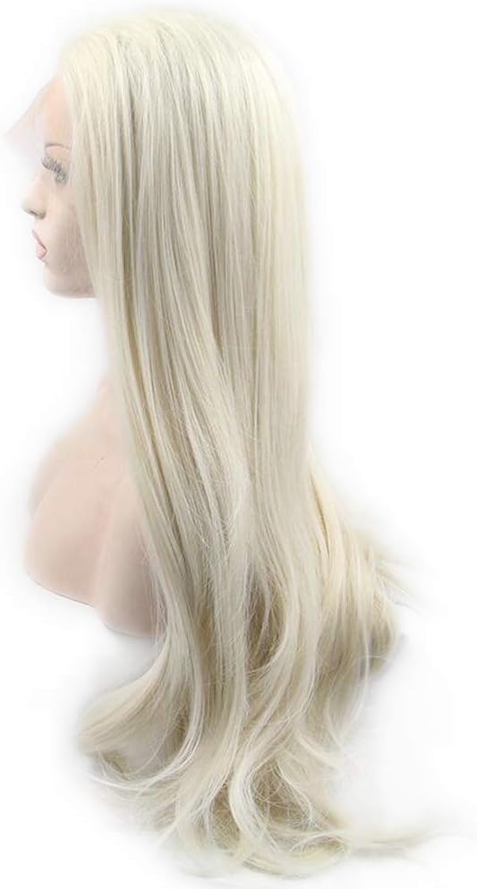 Natural Wave Wig Half Hand Tied Natural Hairline Blonde Lace Front Wig 60# Heat Resistant Fiber Pastel Wig Synthetic Wigs For Women 180% Density 24" - Image 3