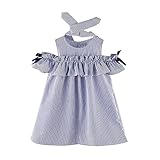Toddler Kids Baby Girl Outfit Clothes Strapless Stripe Dress+Headband Set (Blue, 3 T)