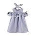 Toddler Kids Baby Girl Outfit Clothes Strapless Stripe Dress+Headband Set (Blue, 3 T)