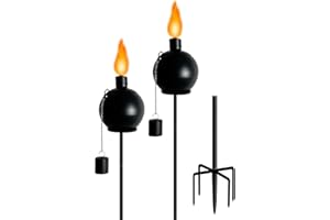 Koutemie 61 Inch Garden Torch with 5- Grounded Stake for Outside, Metal Citronella Light Torches Outdoor Decorative and Functional for Party Yard Patio Pathway, Black, 2 Pack
