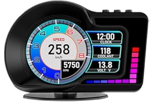 CAMECHO Head Up Display HUD F16 with OBD2 + GPS Dual System Digtial Speedometer, 3.5" IPS Smart Gauge, Speed, Voltage, Engine RPM, OverSpeed Warning, Water Temperature, Turbo Pressure for Cars After 2008