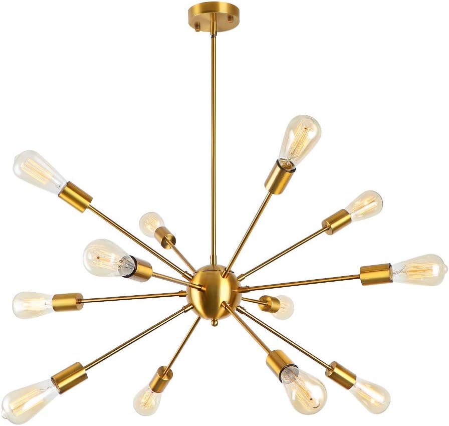 LynPon Sputnik Chandelier 12 Lights Modern Gold Brass Ceiling Light Fixture Industrial Vintage Pendant Lighting for Dining Room Kitchen Living Room Bedroom - - 