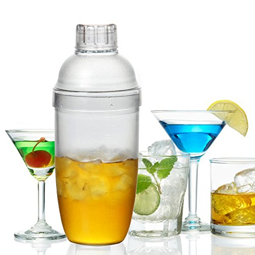 Homestia 24 oz Plastic Cocktail Shaker 3-Piece Drink Mixer Boba Tea Shaker W/Jigger