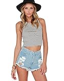 FV RELAY® Women's Blue Destroyed Mid Waist Ripped Hole Wash Denim Shorts Jeans