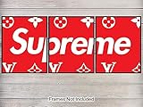 Supreme LV Logo Art Print - Wall Art Poster Set - Chic Home Decor for Office, Living Room, Bedroom, Boys or Teens Room, Dorm - Gift for Men, Louis Vuitton - Designer Fashion - Set of 3-8x10 Unframed