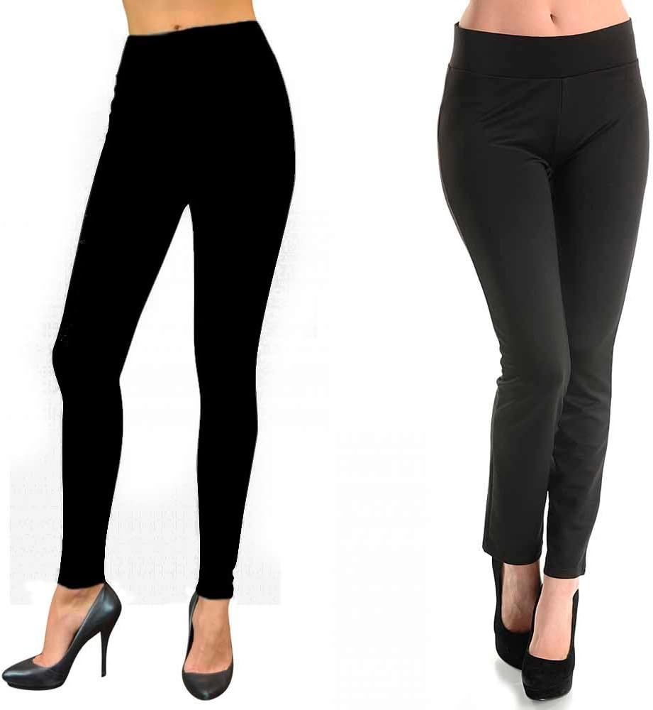 Womens Basic Cotton Full Length Black Leggings Spandex