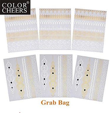 HJLWST 6PCS New Temporary Tattoos Metallic Gold Tattoos Flash Tattoos Rose Indian Totem Wedding Party Tattoos