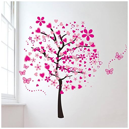 ElecMotive Huge Size Cartoon Heart Tree Butterfly Wall Decals Removable Wall Decor Decorative Painting Supplies & Wall Treatments Stickers for Girls Kids Living Room Bedroom - Image 5