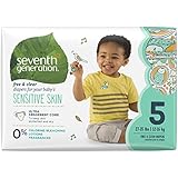 Seventh Generation Baby Diapers, Free &amp; Clear for Sensitive Skin with Animal Prints, Size 5, 115 count (Packaging May Vary)