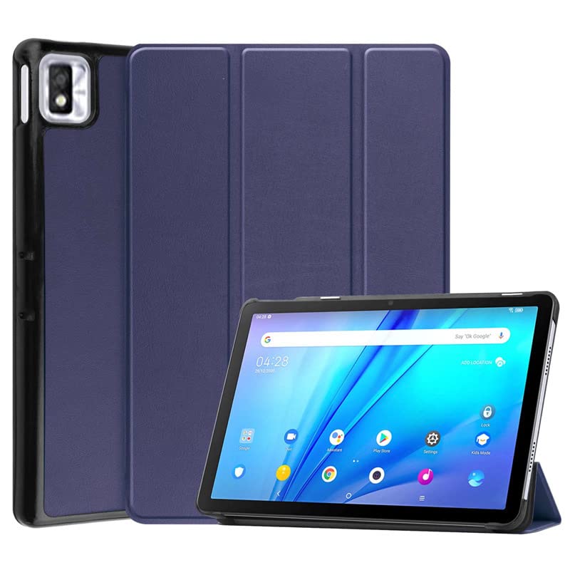 INSOLKIDON Compatible with TCL Tab 10s 9080G 10.1 inch Case, Tri-Fold Stand Ultra Slim Lightweight PU Leather Magnetic Cover Case with Stand for TCL Tab 10s Tablet leather case (Navy blue)