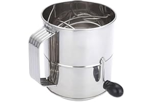 8 Cup Stainless Steel Flour Sifter, Hand Crank Flour Sifter for Baking Sugar Powder Sieve Cup Fine Mesh Screen Corrosion-Resi