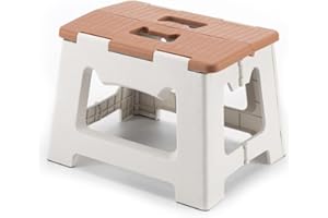 ZLMHYYM 9'' Folding Step Stools for Kids and Adults, Hold Up to 300 lbs, Portable Foldable Step Stool for Toddlers, Plastic Small Collapsible Stepping Stools with Handle for Kitchen Bathroom (Khaki)