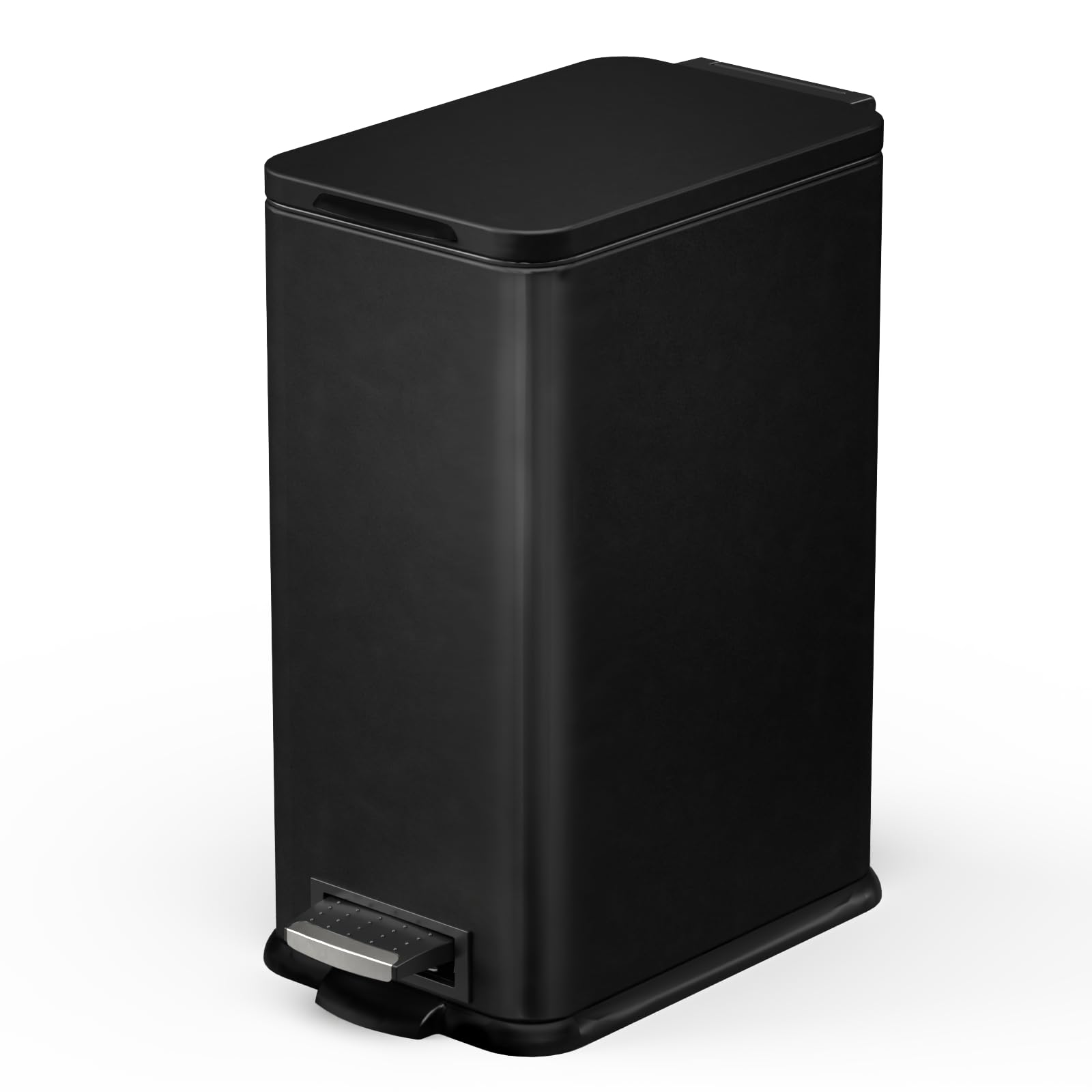 Photo 1 of **MAJOR DAMAGE**
Home Zone Living 4 Gallon Slim Kitchen Trash Can with Soft Close Lid and Step Pedal, Matte Black Stainless Steel Wastebasket with Removable Bucket