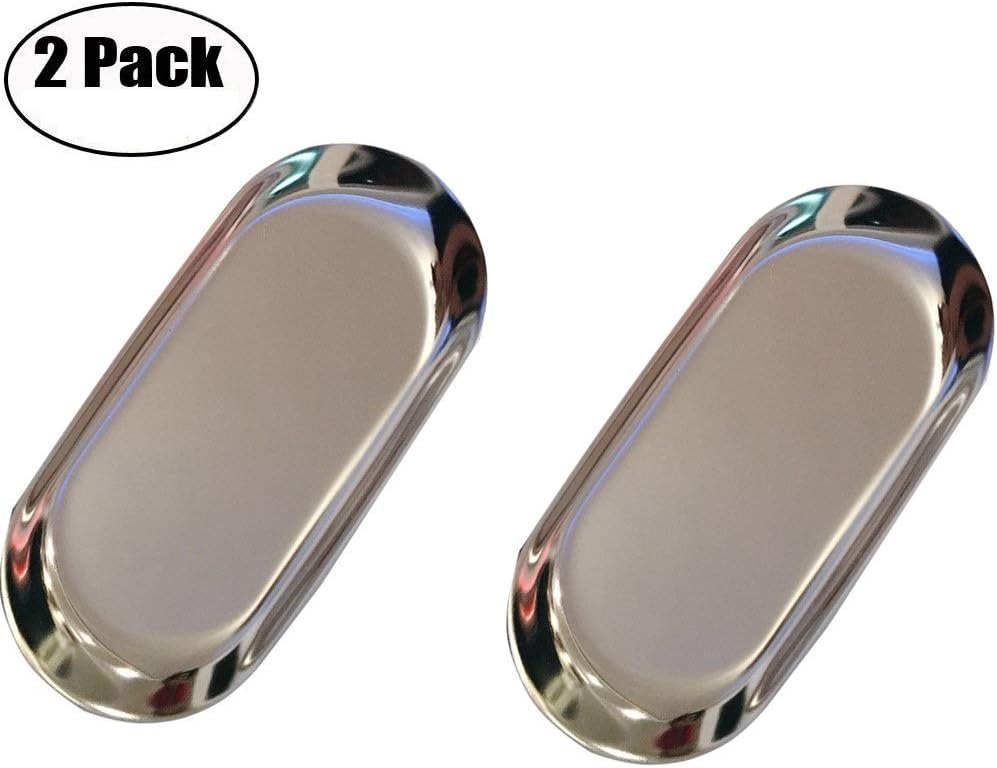 NEWBEER Mirror Candle Plates Storage Tray Stainless Butter Dish Dessert Tray Silver Key Dish Silver Trinket Dish for Jewelry Afternoon Tea 7x3inch 4oz(2-pack)