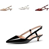 Tanaoen Women's Slingback Patent Leather Pointed Toe Strap Kitten Low Heel Pumps Shoes 1.5 Inch