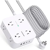 10Ft Power Bar Surge Protector, Extension Cord with 8AC Outlets 4 USB (2 USB C) Charging Ports, Flat Plug, Wall Mount, Desk P