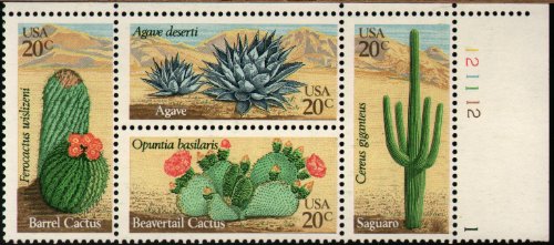 1981 DESERT PLANTS #1945a Plate Block of 4 x 20 cents US Postage Stamps