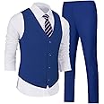 Wehilion Men's Suits 2 Pieces, Vest Pants Set for Men, V-Neck Slim Fit Casual Suit Waistcoat