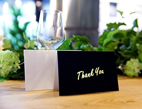 Thank You Cards - Golden Foil Letterpress Words on Black Greeting Cards 100 Bulk Pack,Perfect for Your Wedding, Baby Shower, Business, Graduation, Bridal Shower, Birthday, Envelopes Included
