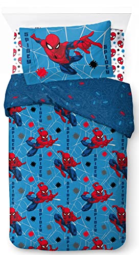 Marvel Spiderman Spidey Faces 100% Baumwolle 3-teiliges Bettwäsche-Set 135x200cm Einzelbettgröße - Bettbezug + Spannbettlaken 90x200 cm + Kissenbezug