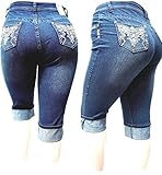 D&B PLUS SIZE WOMEN'S Stretch premium DARK BLUE denim jeans CAPRI HIGH WAIST