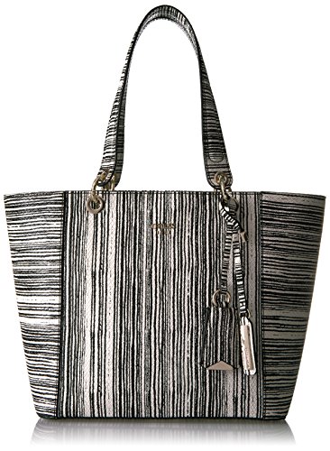 GUESS Kamryn Stripe Python Tote, Black Stripe