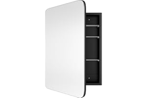 AGDULL Bathroom Wood Black Cabinet with 20''x30'' Curved Mirror, Recessed Medicine Cabinet, Bathroom Storage Cabinet