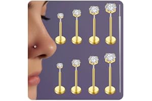 Uni-J 20G/18G/16G Threadless Flat Back Earrings 316L Surgical Steel Threadless Nose Studs Ring for Women Men Push in Labret S