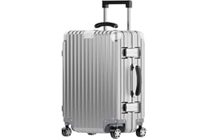 KARGO 20" Carry On Luggage - Silver Polycarbonate Hard Shell Suitcase with Aluminum Corners, Smooth-Rolling Wheels, Leather Handle, Aluminum Frame Luggage, Zipperless TSA Lock (Carry-On 20 inch)