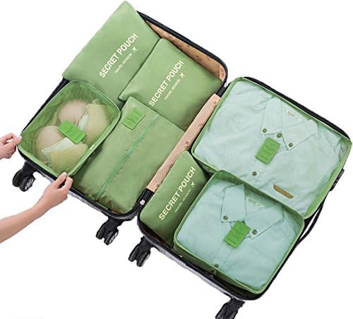 7 Set Waterproof Packing Cube - 3 Travel Cubes + 3 Pouches + 1 Shoe Bag (Green)
