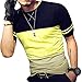LOGEEYAR Mens Slim Fitted Short/Long-Sleeve Tee Shirts Cotton Contrast Color Stitching T-Shirt Fashion Top A-Yellow