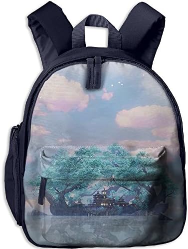 Kids Children Backpack Green Plants Sky Cartoon Lightweight Oxford Waterproof School Book Bag Double Zipper Closure